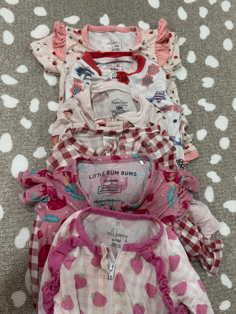 Lot of 6 bamboo footies baby girl colorful print zippy ruffle fruits floral - Picture 2 of 13